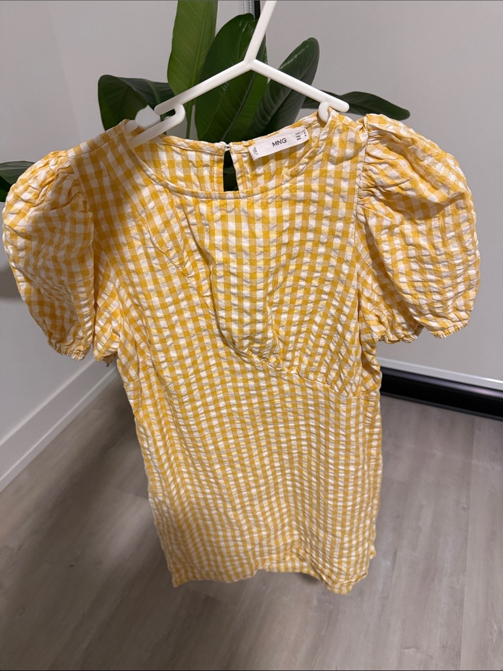 Mango Yellow and White Gingham Puff-Sleeve Tunic
